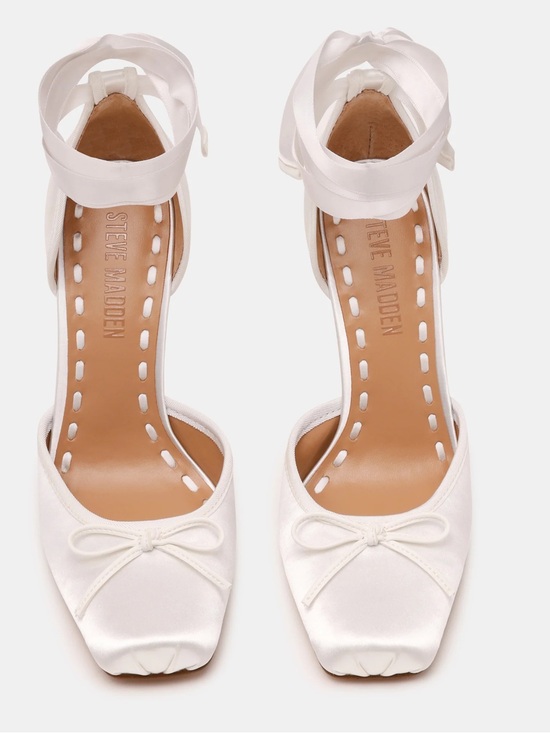 Steve Madden Shoes - Steve Madden White Satin Ankle-Tie Bow Pumps